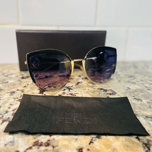 FENDI Sunglasses 0290/S Oversized Gradient Gray Gold 💯 AUTHENTIC